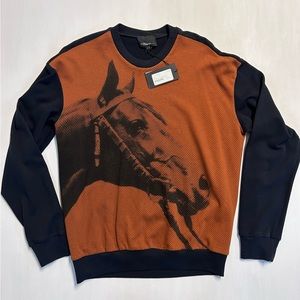 3.1 Phillip Lim l/s cotton pullover w/pixelated horse print in rust.